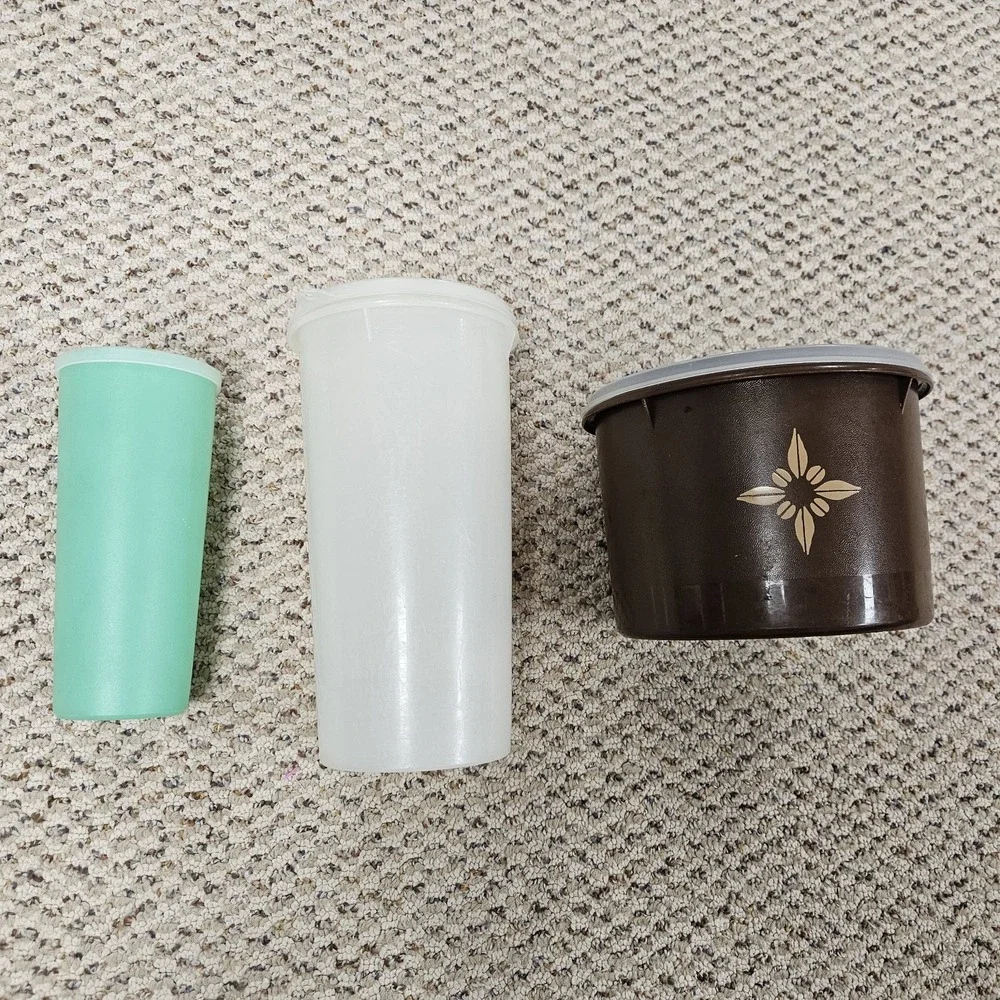 Vintage Tupperware Lot of 3 Plastic Containers Cups & Bowl with Lids Retro